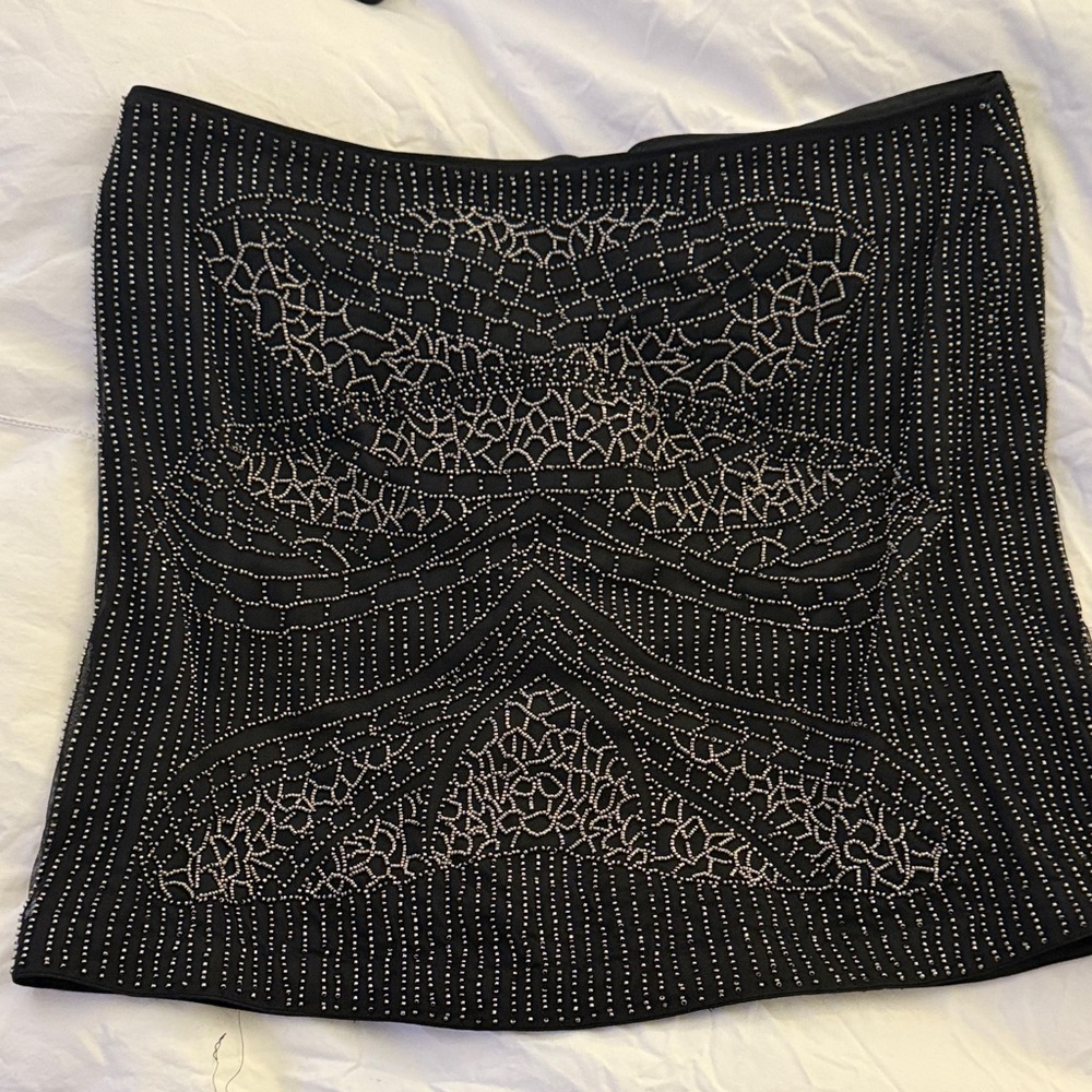 All Saints Black and White Patterned Mini Skirt
